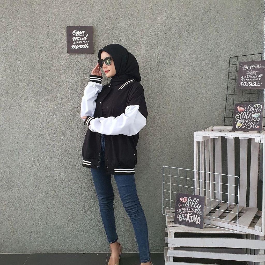 Jaket Baseball Wanita 3XL Classie Oversize Fleece Premium Lengan Panjang Sporty Sweater