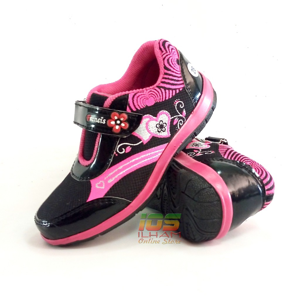 Francis F.05 Sepatu Sneaker Anak TK Love Size 26-35 Hitam Pink