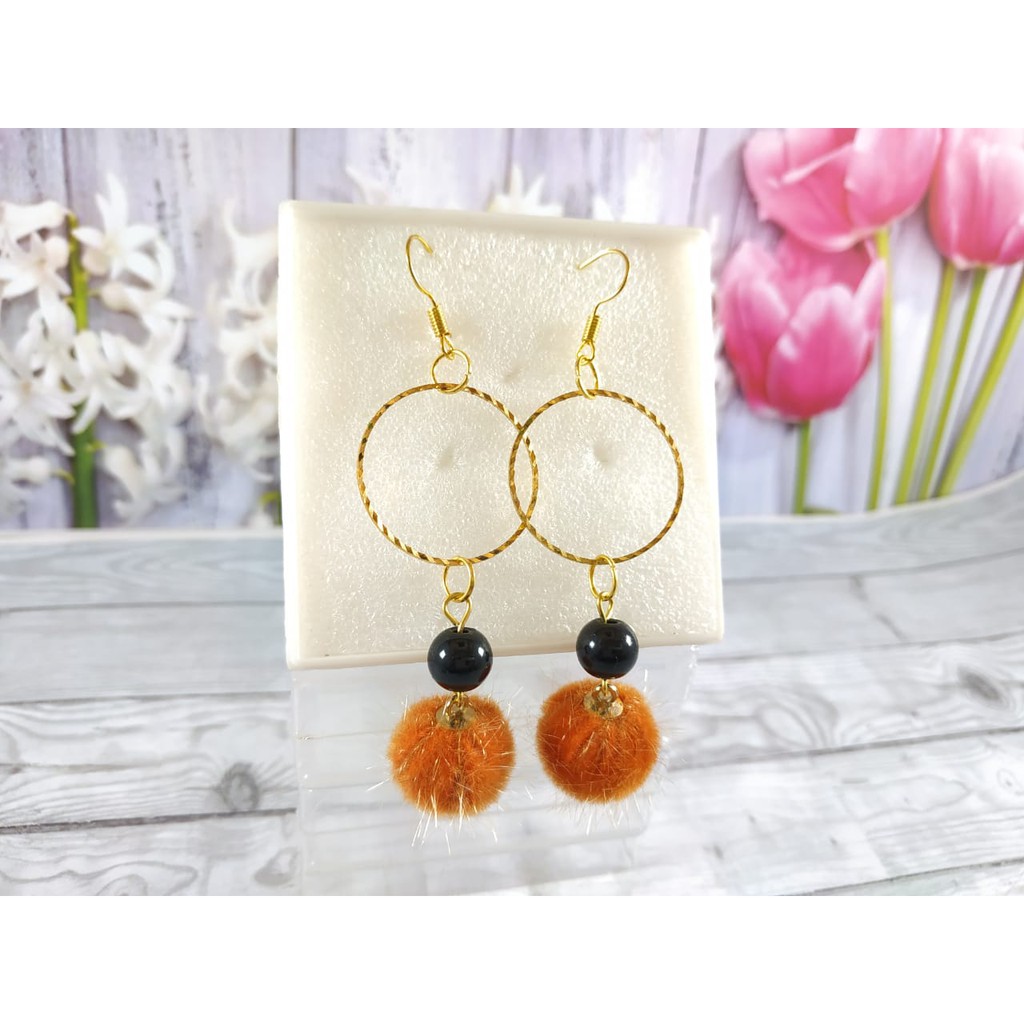 ANTING POMPOM LUCU - AKSESORIS ANTING Fashion wanita Manik Hoop - GIWANG - KERABU ANTING JUNTAI