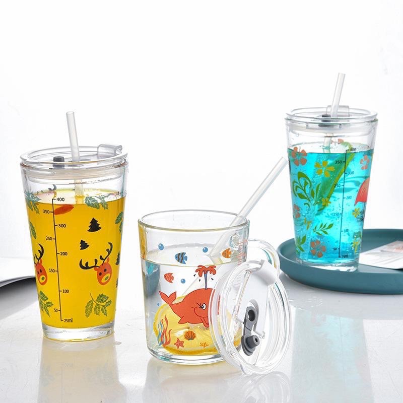 Mug Gelas Tumbler dengan Sedotan Go Green | Milk Cup Tumbler Glass With straw