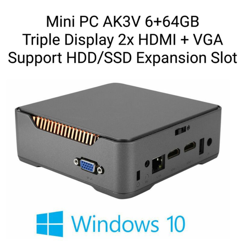 Mini PC AK3V 6GB / 64GB Intel J3455 Dual HDMI Plus VGA Windows 10 PRO