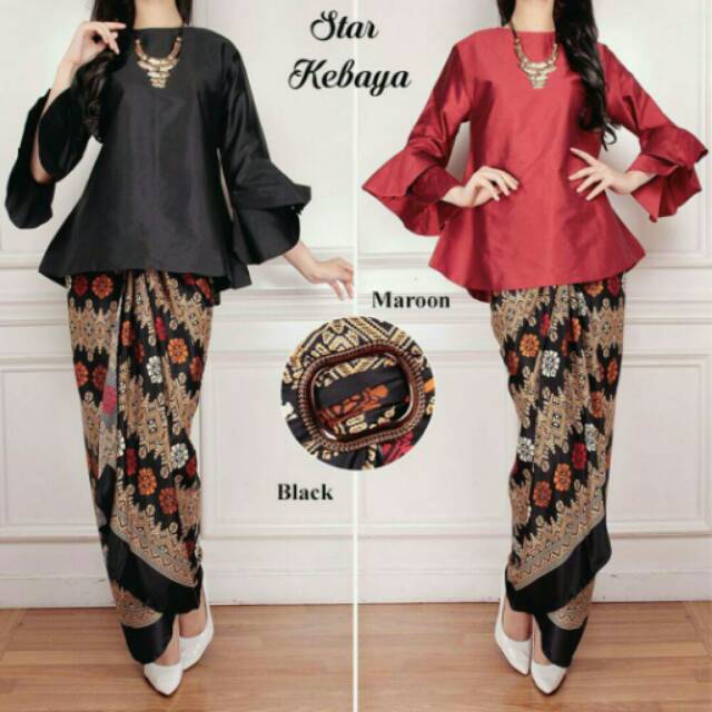 Stelan kebaya yanti black maroon