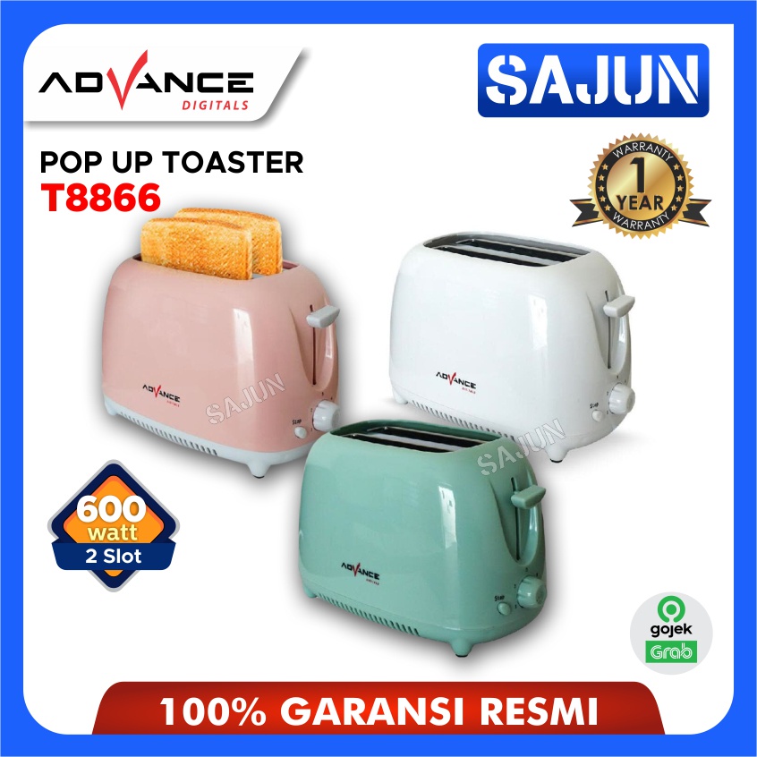 Advance T8866 Pop Up Toaster Pemanggang Roti 2 Slot T-8866 - Putih