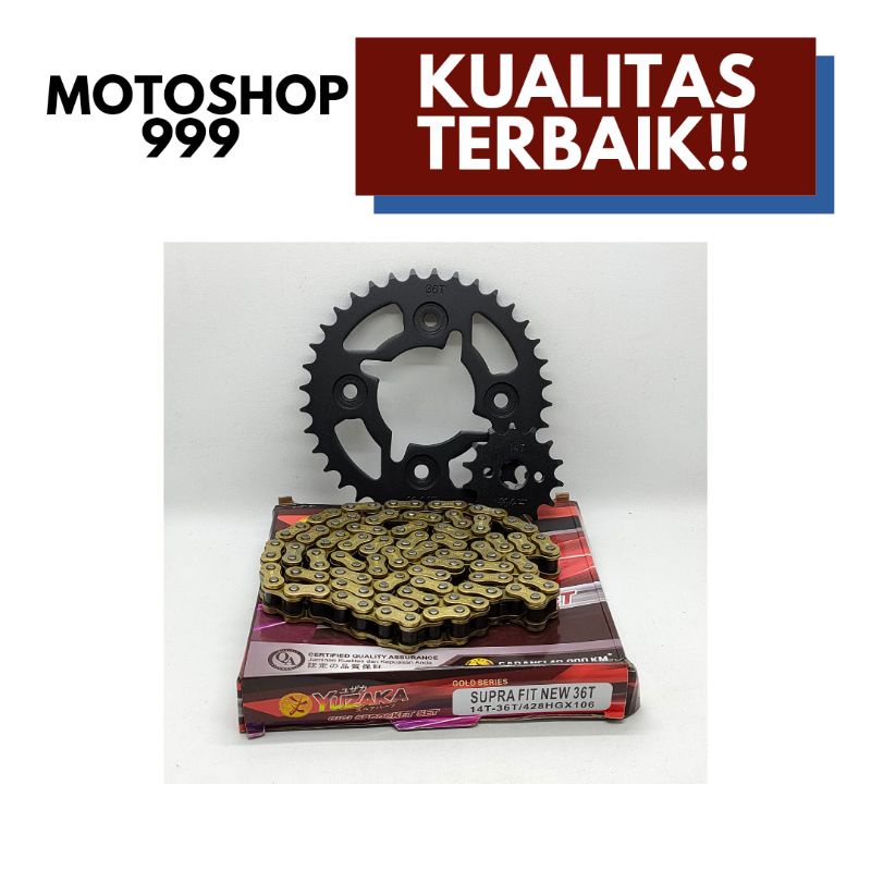 Gear set (GOLD) + rantai Supra Fit New 36T Yuzaka
