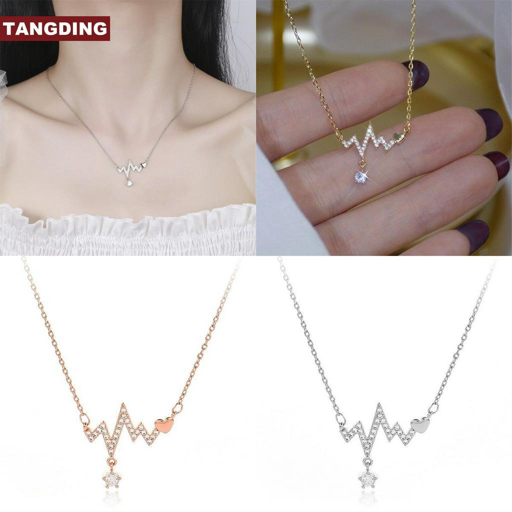 【COD Tangding】Heart Beating Pendant Necklace Choker Jewelry Fashion Simple Silver Gold Color