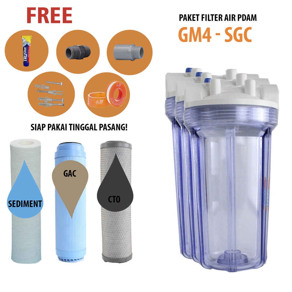 Paket Filter Air / Saringan Air Siap Pakai - GM 3 (Clear 10&quot;-3/4&quot;-SGC)