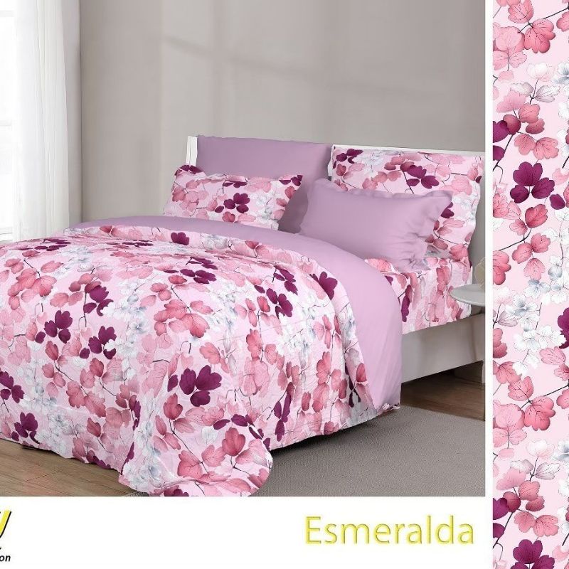 SPREI SET + BEDCOVER KATUN MAGENTA MOTIP BARU SIZE 180T30
