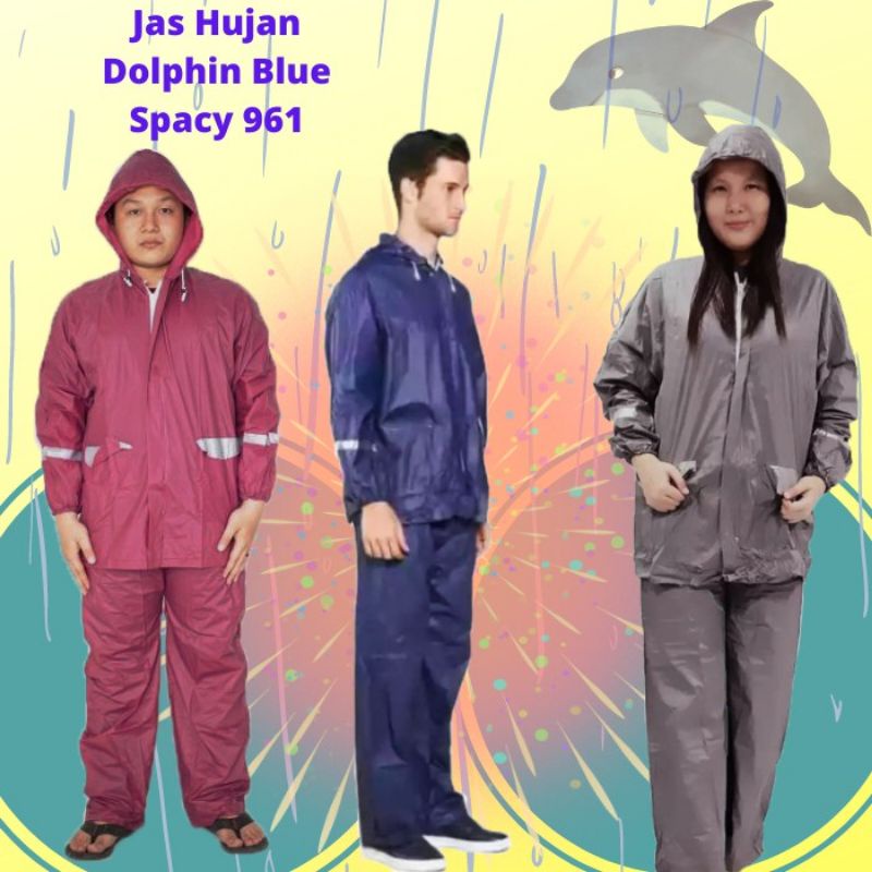 Jas Hujan Raincoat Mantel Hujan Murah Jaket Celana SPACY Dolphin Blue 961 Scotchlight