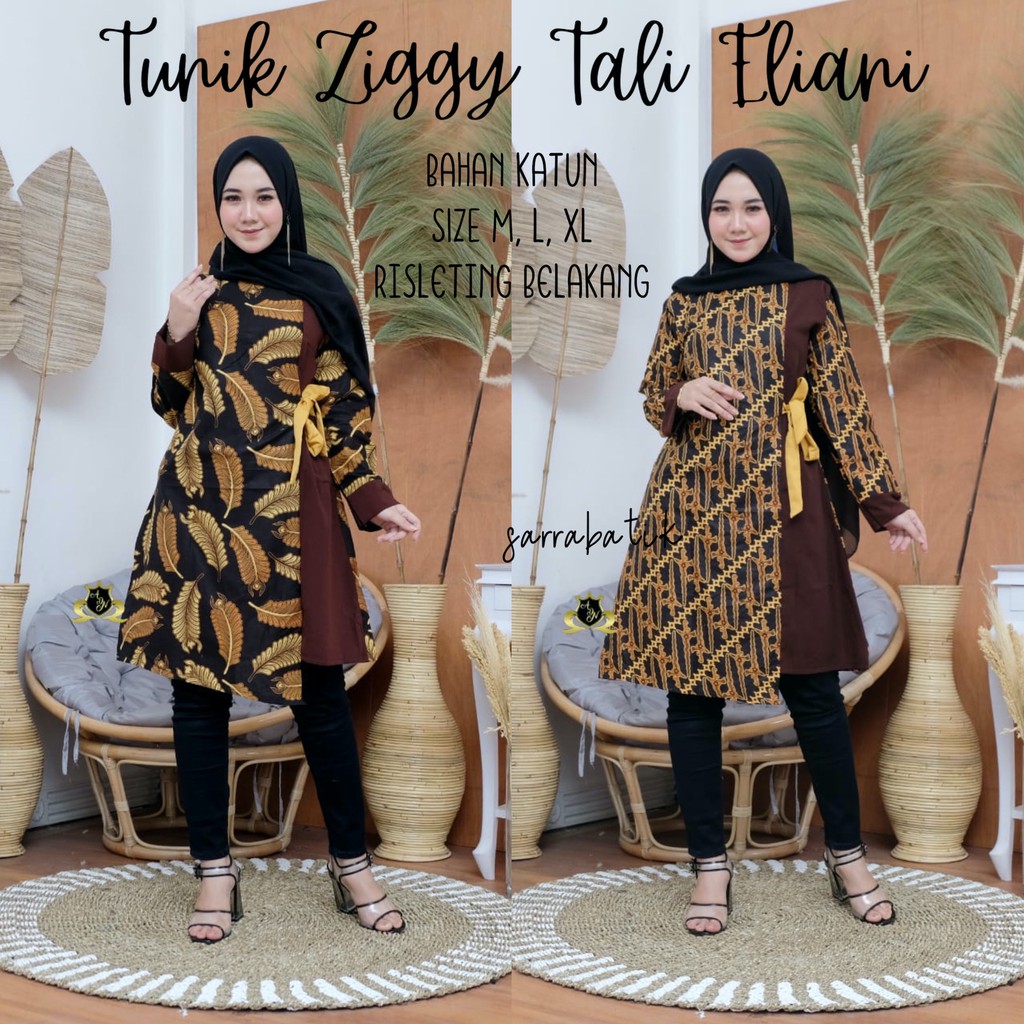 Tunik Ziggy Tali Eliana Batik Sogan Modern Casual Kerja Seragam Sarimbit Muslim Kantor Kerja