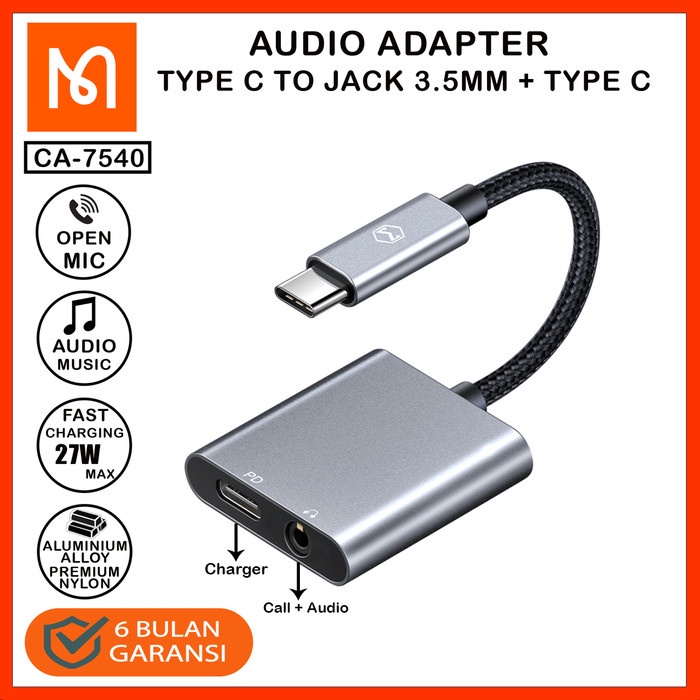 TERBARU- BISA COD MCDODO CA-7540 Converter Type C To Jack 3.5MM Charging + Audio + Call - CA-7540