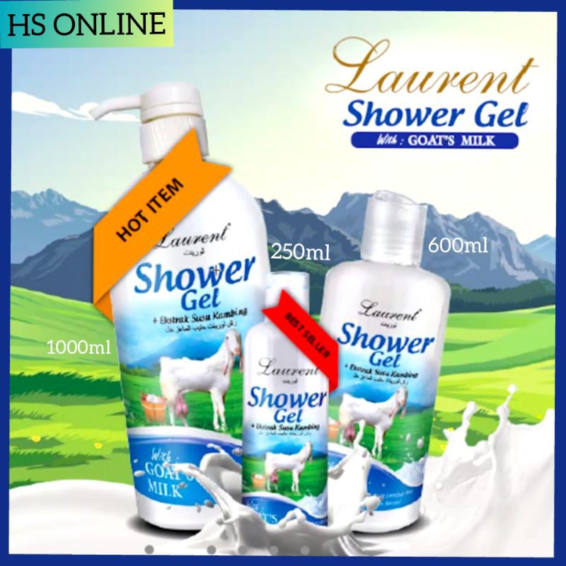 LAURENT SHOWER GEL 250ML 600ML 1000ML ORIGINAL / SABUN MANDI CAIR SUSU KAMBING GOAT MILK