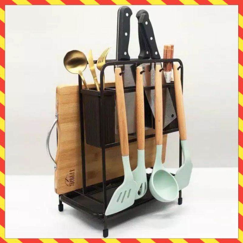 Rak Dapur Serbaguna Anti Karat bahan besi untuk Pisau Talenan Spatula Garpu Sendok SLB2163