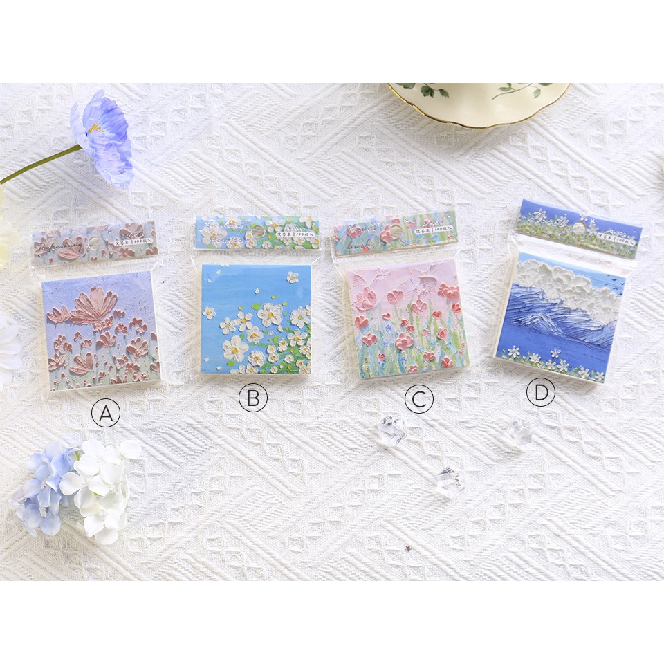 Flower Painting Square Memopad Aesthetic