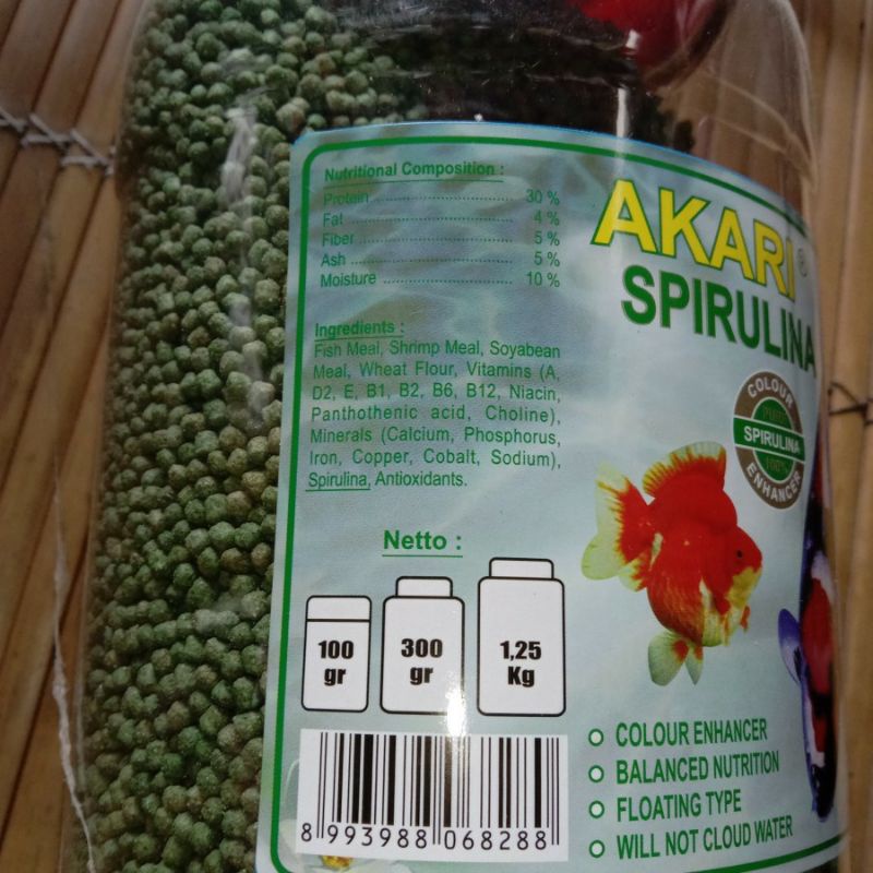 Pakan Ikan Koi Akari Spirulina 1250 Gram ukuran 5mm Pelet Akair 1,25kg