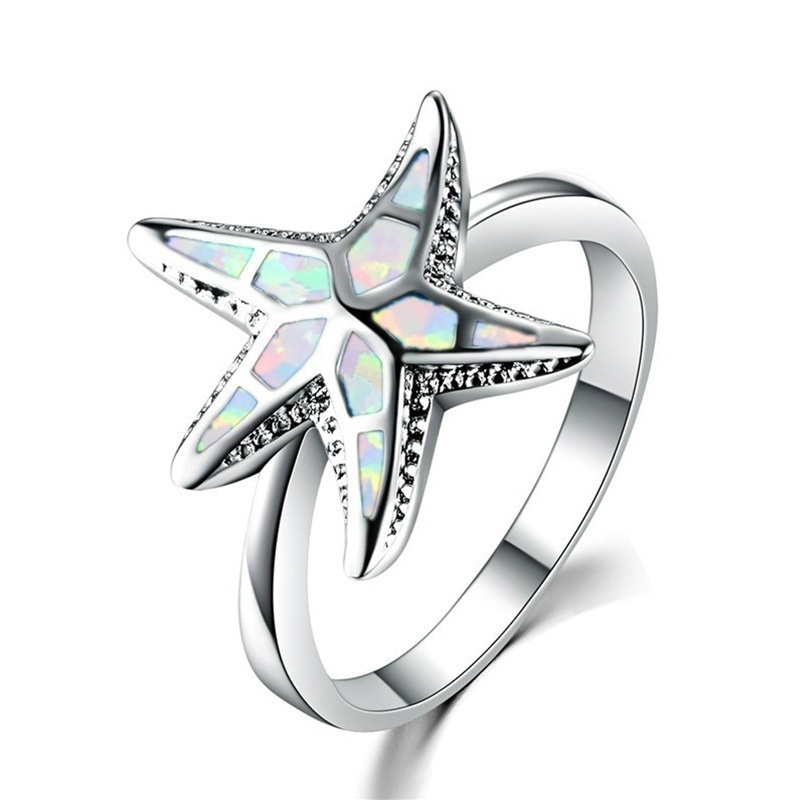 Opal jewelry simple blue five-pointed starfish ring for ladies