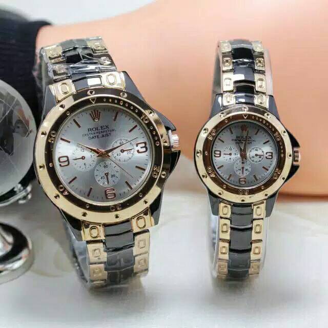 Terima Cod)Jam Tangan Couple Rolex Fashion Strap Rantai)1pasang aku