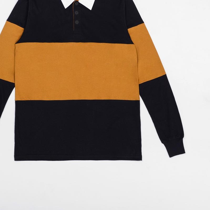 ℮ SMOOTH BASIC Vintage Rugby Polo Shirt - Black Mustard ☈