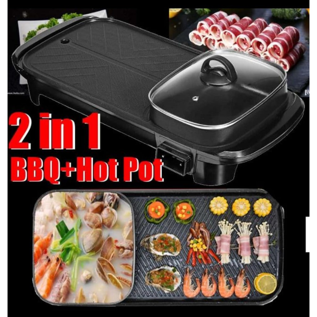 Panggangan Korea/Panggangan Hot Pot 2in1 Teppanyaki Pan Shabu Panggangan Listrik Elektrik BBQ Grill