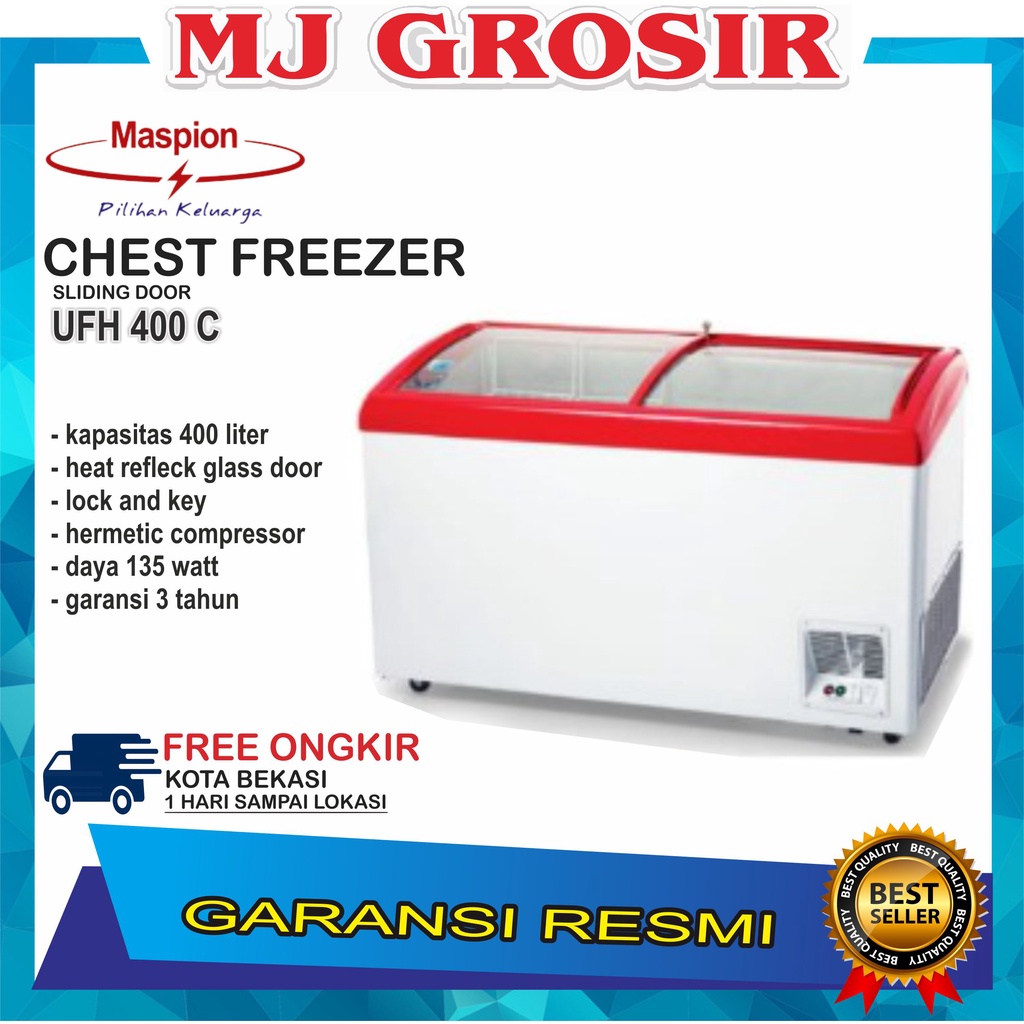 MASPION UFH 400 C CHEST FREEZER BOX 400 LITER LEMARI PEMBEKU SLIDING