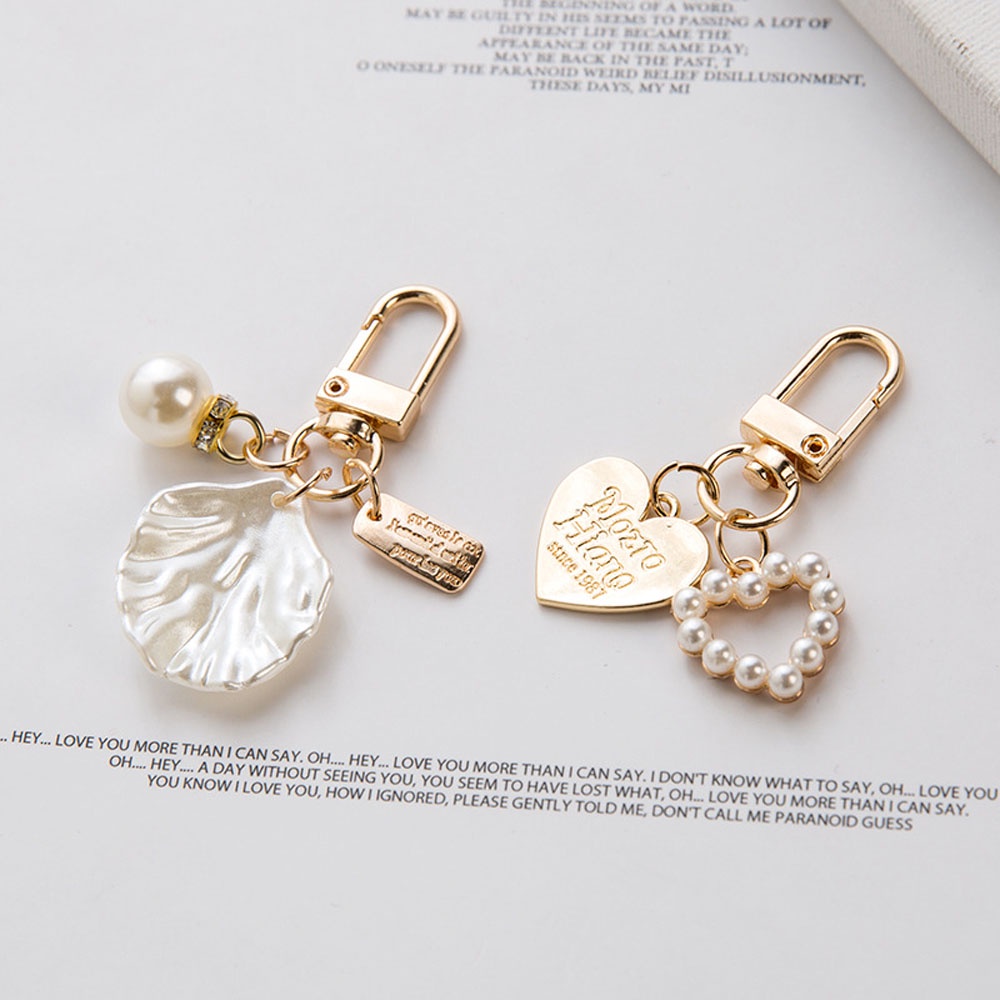 Needway  Love Letter Heart Key Ring Korean Key Accessories Key Chain Pearl Cute Gold Color Fashion Women Girls Shell Conch Bag Charms