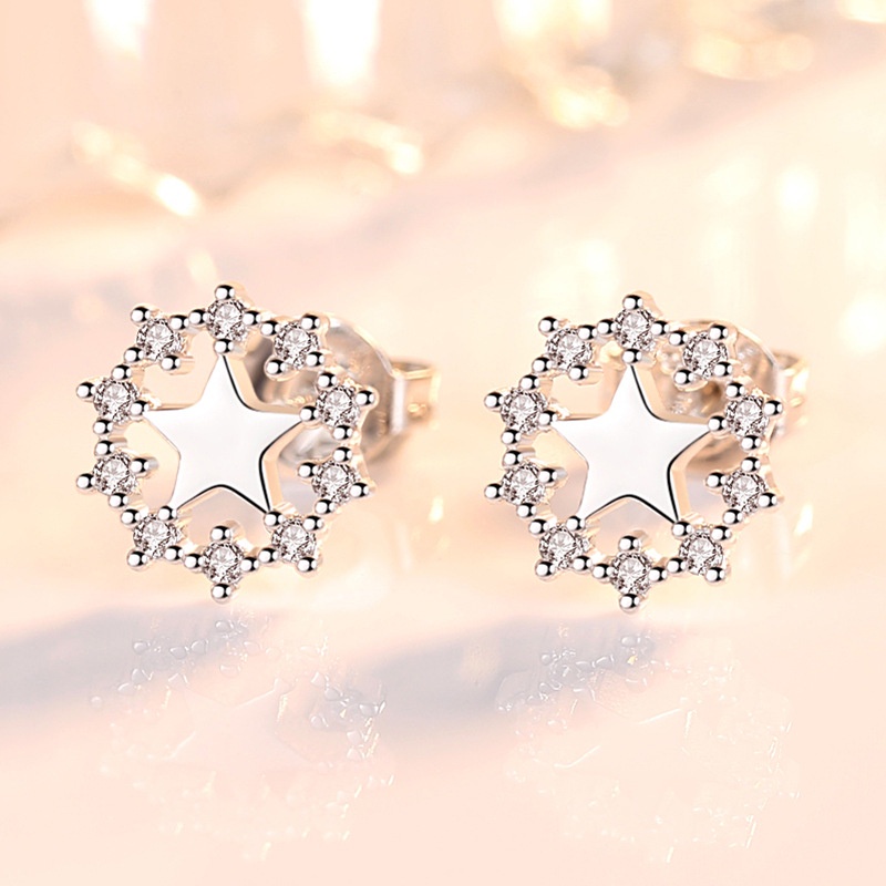 Anting Perak 925 Wanita Sederhana berongga bintang berujung lima Perhiasan Fashion/Subang Telinga anting perempuan