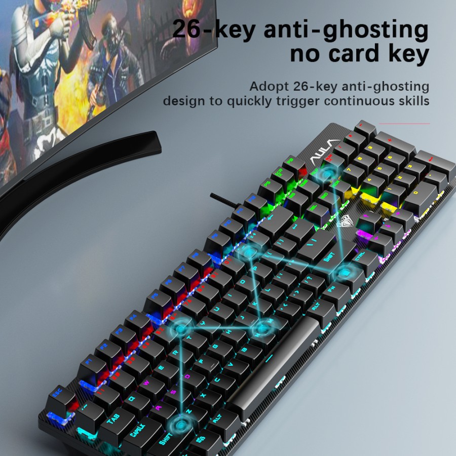 Keyboard Gaming Mechanical Aula S2022 26 Tombol Antighosting