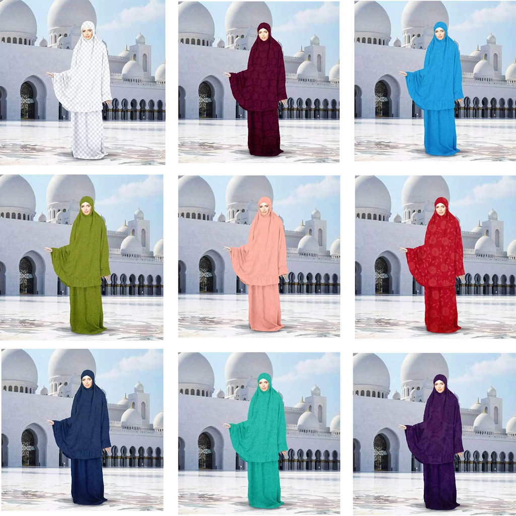 Mukena Al-Jabari Jumbo Size Rempel Tas Serut Dusty Pink White Gold Grey Green Blue Turquoise