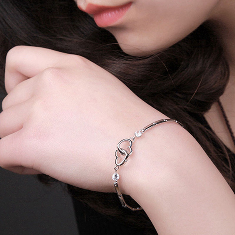 Fancyqube Fancycube Gelang Kristal Bentuk Hati Ganda Berkilau