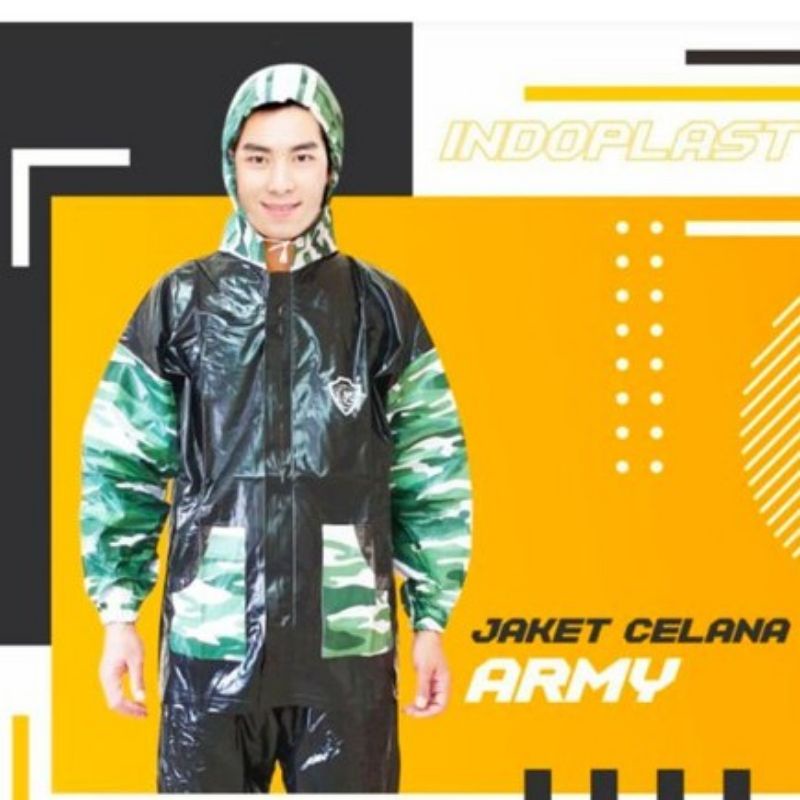 Jas Hujan Jaket Celana Army / Jas Hujan Jaket Celana Dewasa / Jas Hujan/ Mantel Dewasa Motif Tentara
