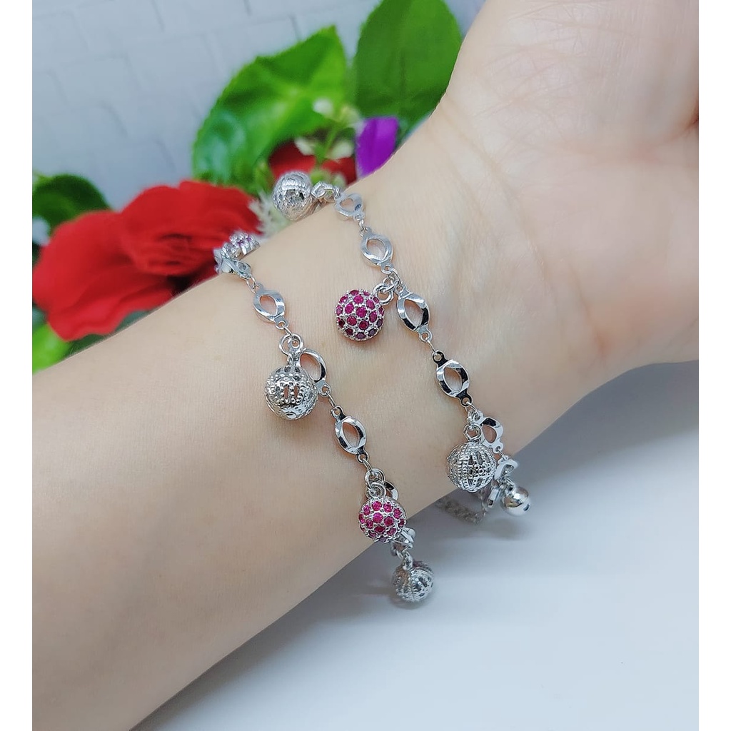 Gelang Xuping Kupu dan Bola Silver Mata Pink