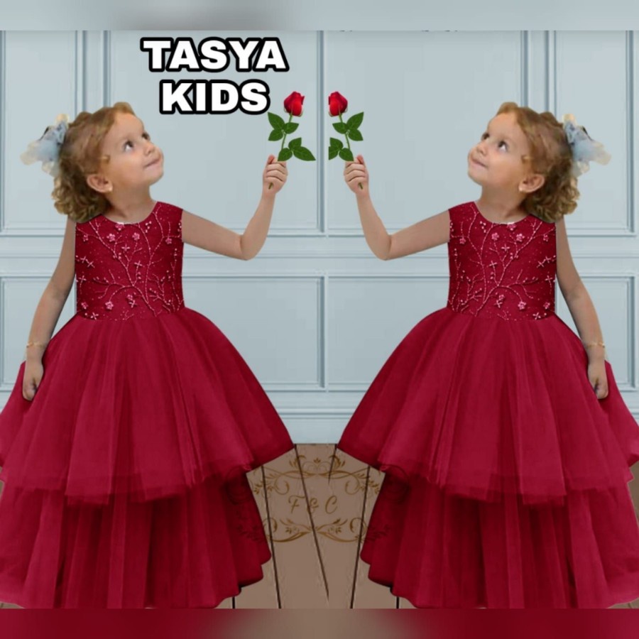 DRESS SUSUN TASYA KID PESTA LEBARAN 2022 Baju Dres Anak Perempuan Cewek Usia 5 6 7 Mewah Elegan Tren