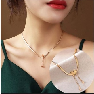 KALUNG TITANIUM LIONTIN KUPU / AKSESORIS FASHION WANITA ASLI TITANIUM