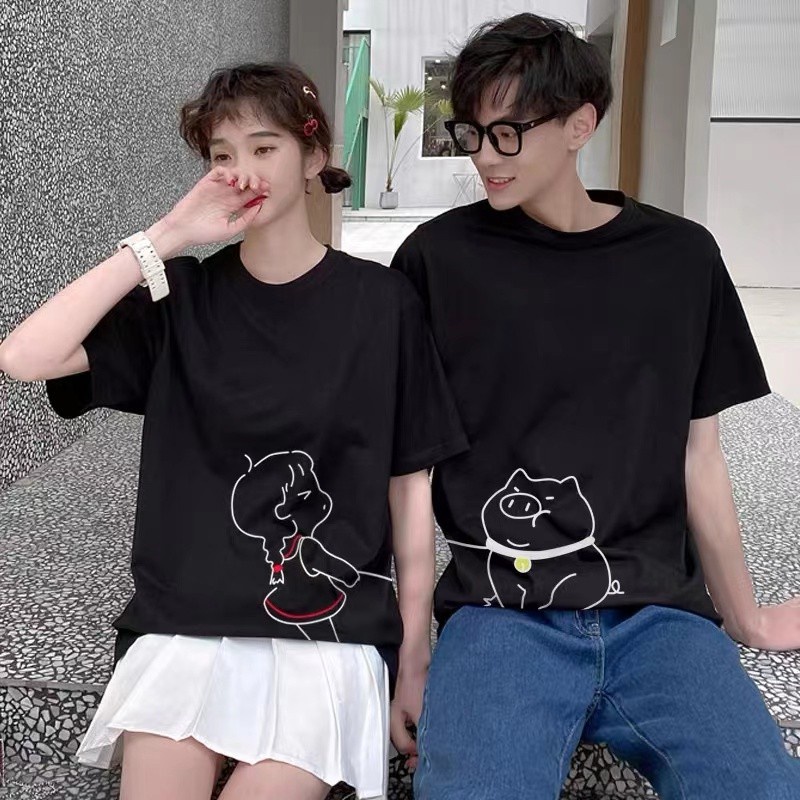 MYSTIQUE.ID-BAJU KAOS COUPLE GIRL&amp;PIG T-SHIRT LUCU DAN AESTHETIC