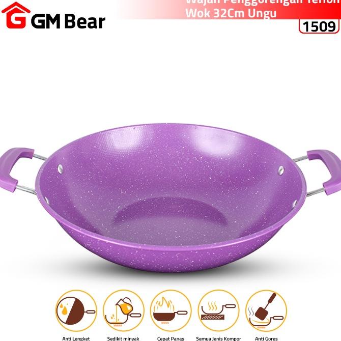 GM BEAR WAJAN PENGGORENGAN TEFLON 32CM - WOK PAN 32CM TERLARISS...,,,,,