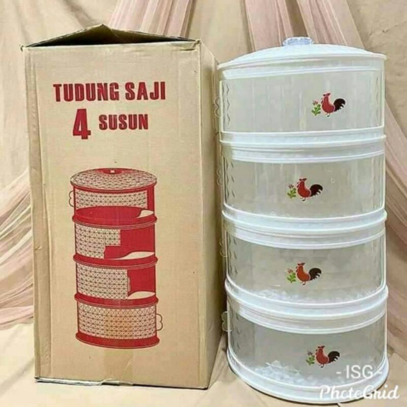 Tudung saji diamond 4 susun motif ayam jago/wadah saji tempat penyimpanan makanan/food storage 4 lay