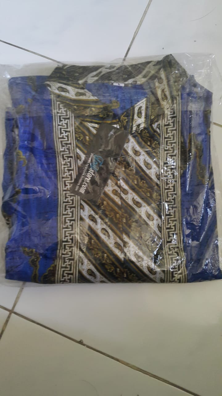 Trolis Size M Batik Tunik Wanita Motif Plat Biru Lengan Panjang Batik Muslim Wanita Cewek Pltbr
