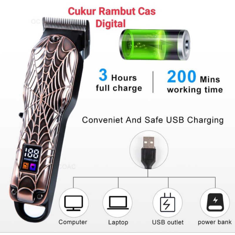 Alat Cukur Rambut Kemei Km2616 Hair Clipper Profesional Turbo Elektrik Mesin Cukuran LCD Digital Km 2616