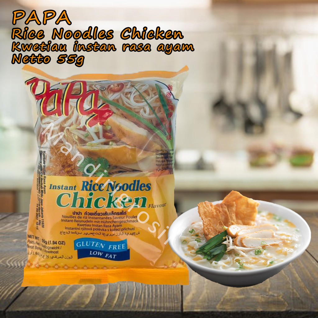 Rice Noodles Chicken *Papa * Kwetiau instan rasa ayam * 55g