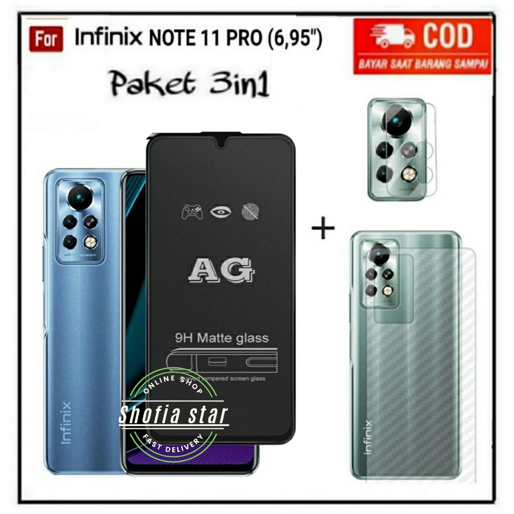 3IN1 TEMPERED GLASS MATTE INFINIX  NOTE 11 PRO 11 11S  11 NFC NOTE 10 10 PRO 10 PRO NFC TG LAYAR ANTI GLARE KACA FULL COVER