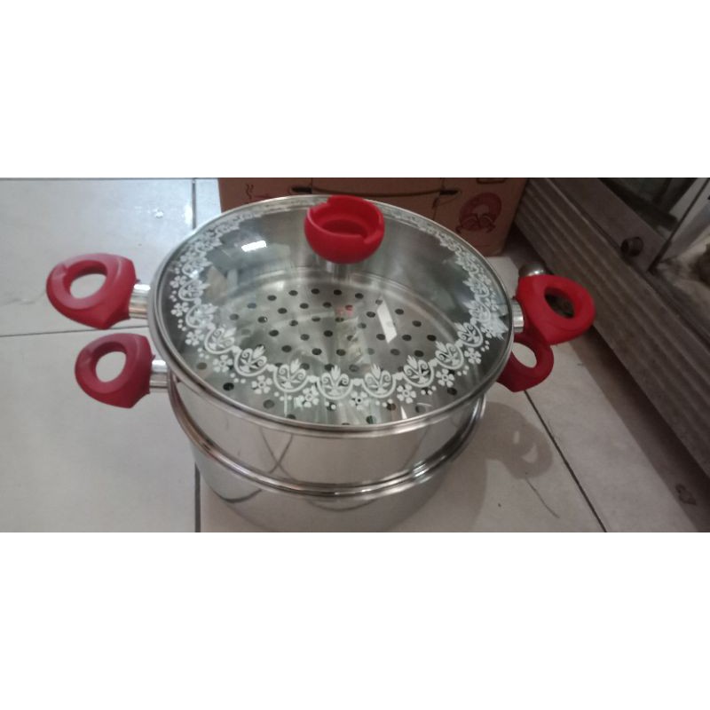 (khusus ojek) Super steamer  28 cm 2 susun/ Panci stainless 2 susun/ panci kukus By supra