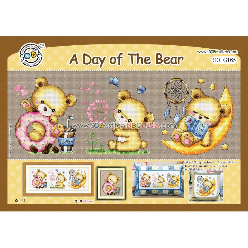 Paket DIY Craft Sulam Kristik Strimin Cross Stitch Sodastitch SO-G165 - A Day Of The Bear Beruang