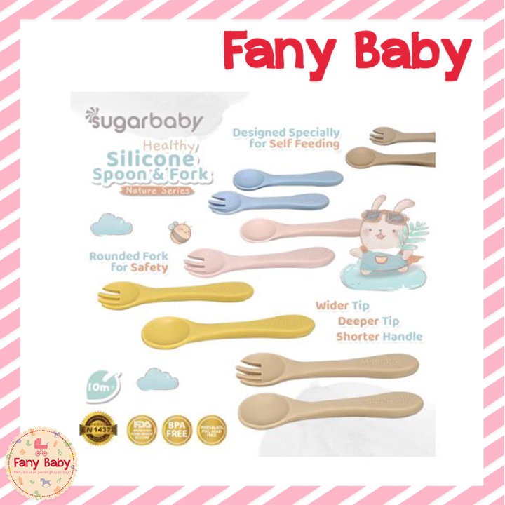 SUGAR BABY HEALTHY SILICONE SPOON &amp; FORK NATURE SERIES