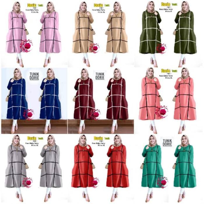 Baju Atasan Tunik Motif Kotak Dorie