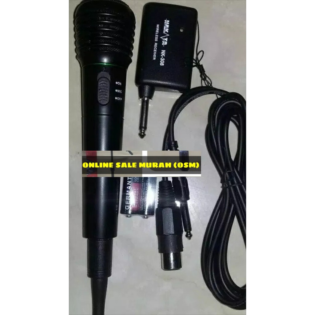 Nakata original Mic Wireless kabel Single mik wireles cable pro karaoke mikrophone microphone audio sound vokal vocal professional panggung dj studio asli  BISA DIGUNAKAN KE SEGALA ALAT AUDIO single  Microphone Nakata NK-308 Dua fungsi  Bahan PVC  kelengk