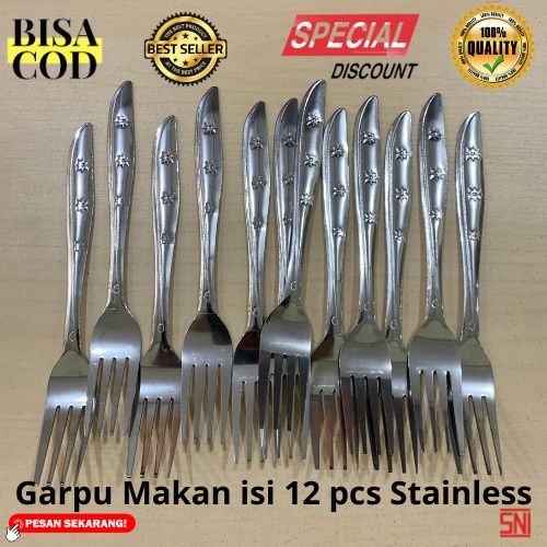 [BISA COD] PROMO Garpu Makan isi 12 Pcs Stainless 898 24gr Berkualitas Murah Ekonomis