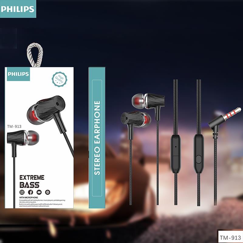 HEADSET - EARPHONE - HANDSFREE PHILIPS TM911 - TM912 - TM913 - TM914 - TM915 - TM916 - EXTRABASS JERNIH PACKINGAN IMPOR