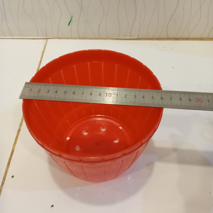 Pot Bunga Motif Gentong Kayu Ukuran 18 cm,merah