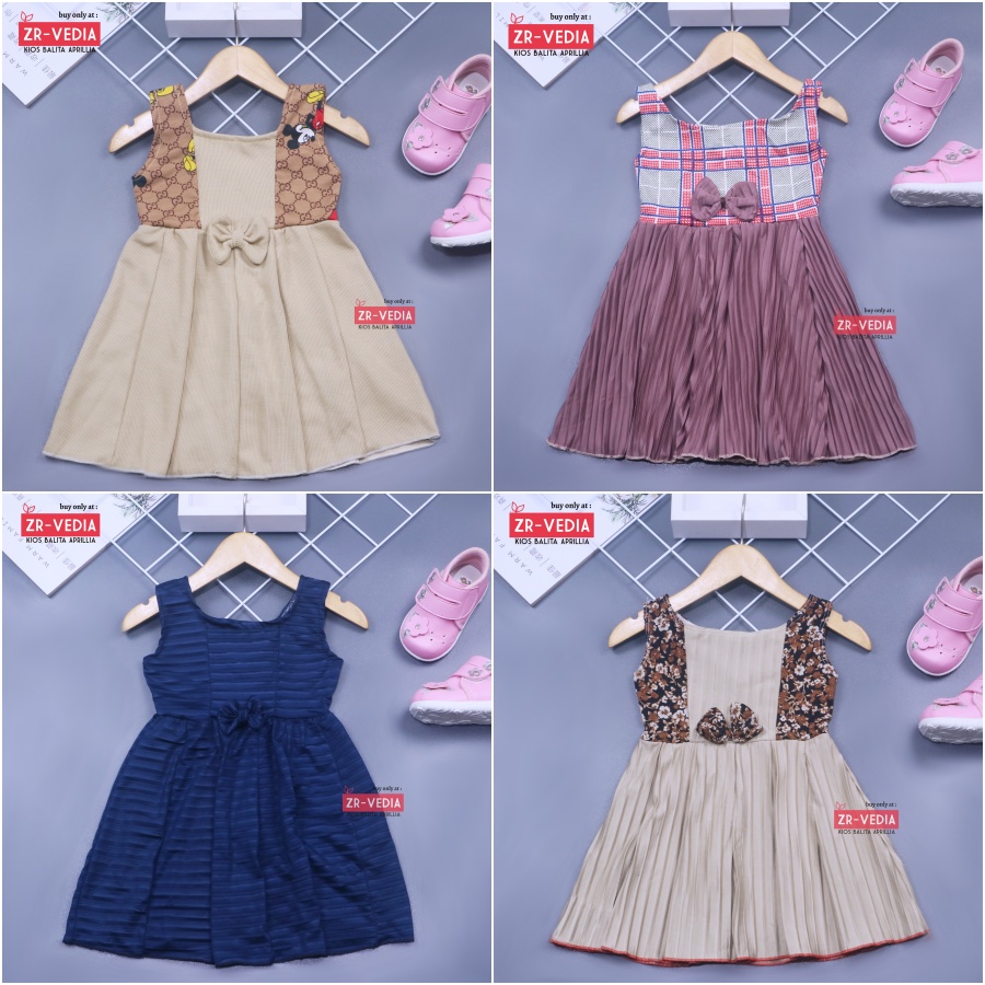 Dress Riani uk 2-3 Tahun / Pakaian Baju Tanktop Plisket Gaun Import Dres Kensi Anak Perempuan