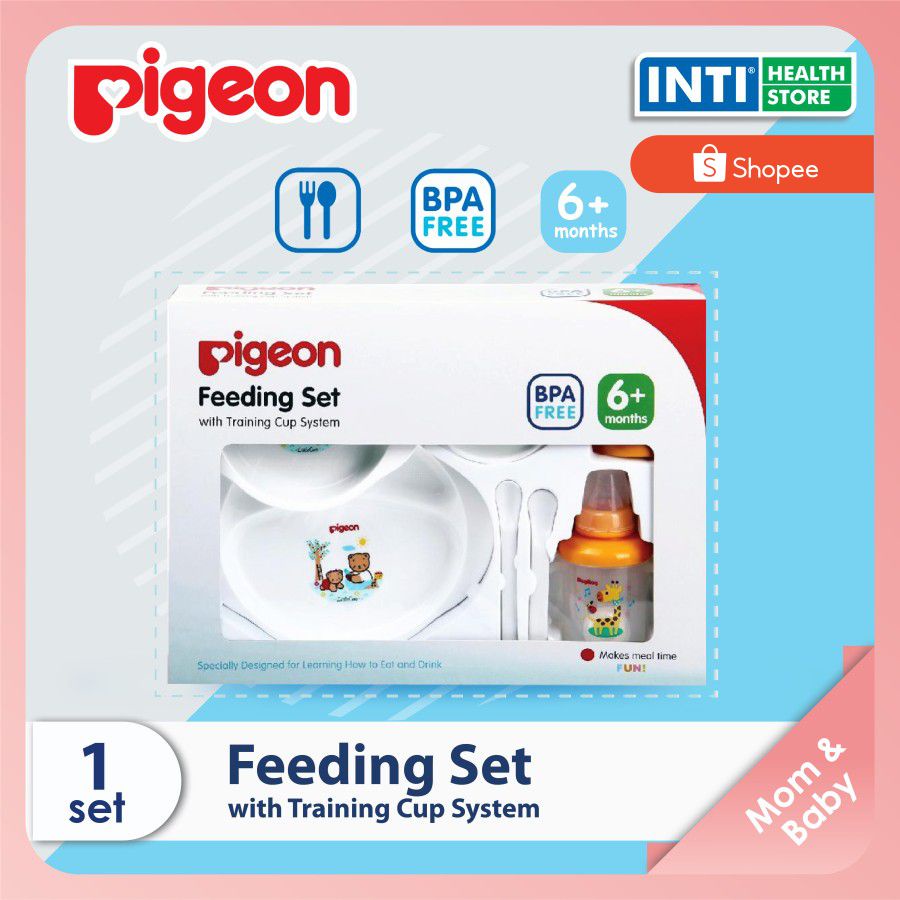 PIGEON Feeding Set with Training Cup | Perlengkapan Makan Minum Bayi