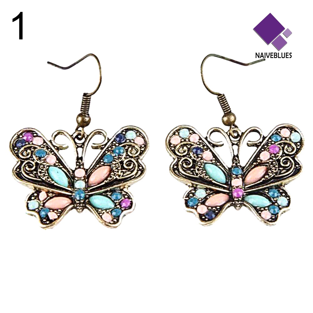 Anting Bentuk Butterfly Dragonfly Aksen Berlian Imitasi Gaya Bohemian Untuk Wanita